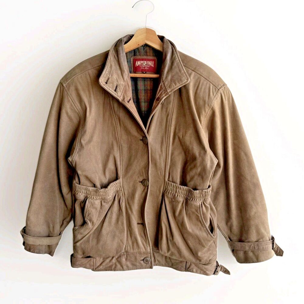 VTG 80s American Eagle Women's Small Brown Leather Blanket Lined Barn Jacket ZIp